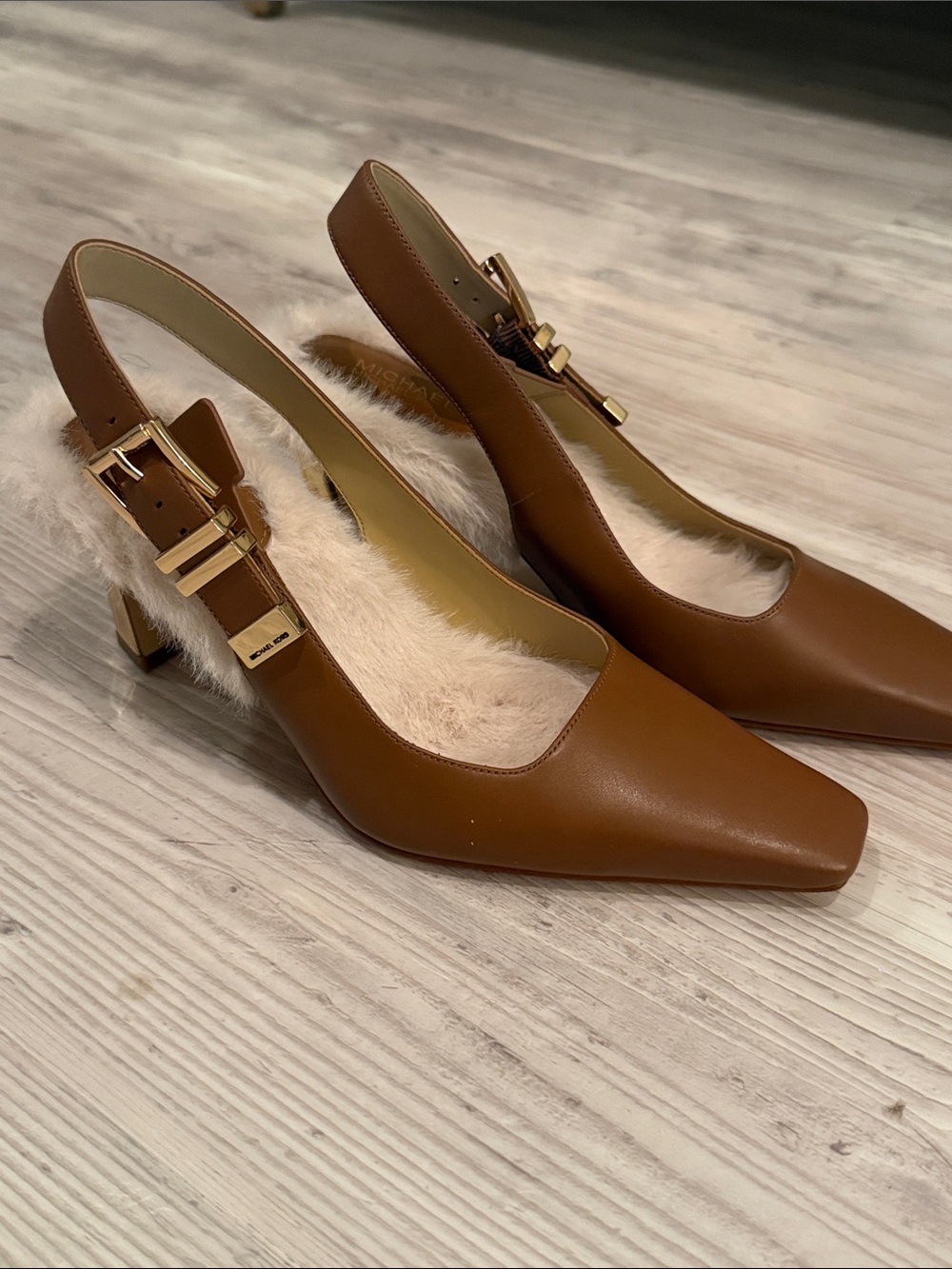 Michael Kors Brown Slingback heels with Shearling Lining